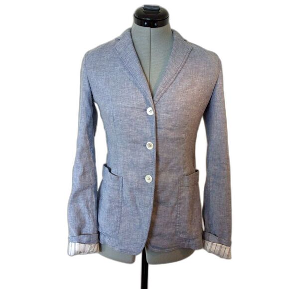 THEORY "Minou T" Linen Blend Baby Blue Three Button Blazer with Pockets, Size 0 - Picture 2 of 10
